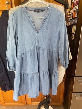 Tommy Hilfiiger Tiered Chambray Cottage Mini Dress Medium
